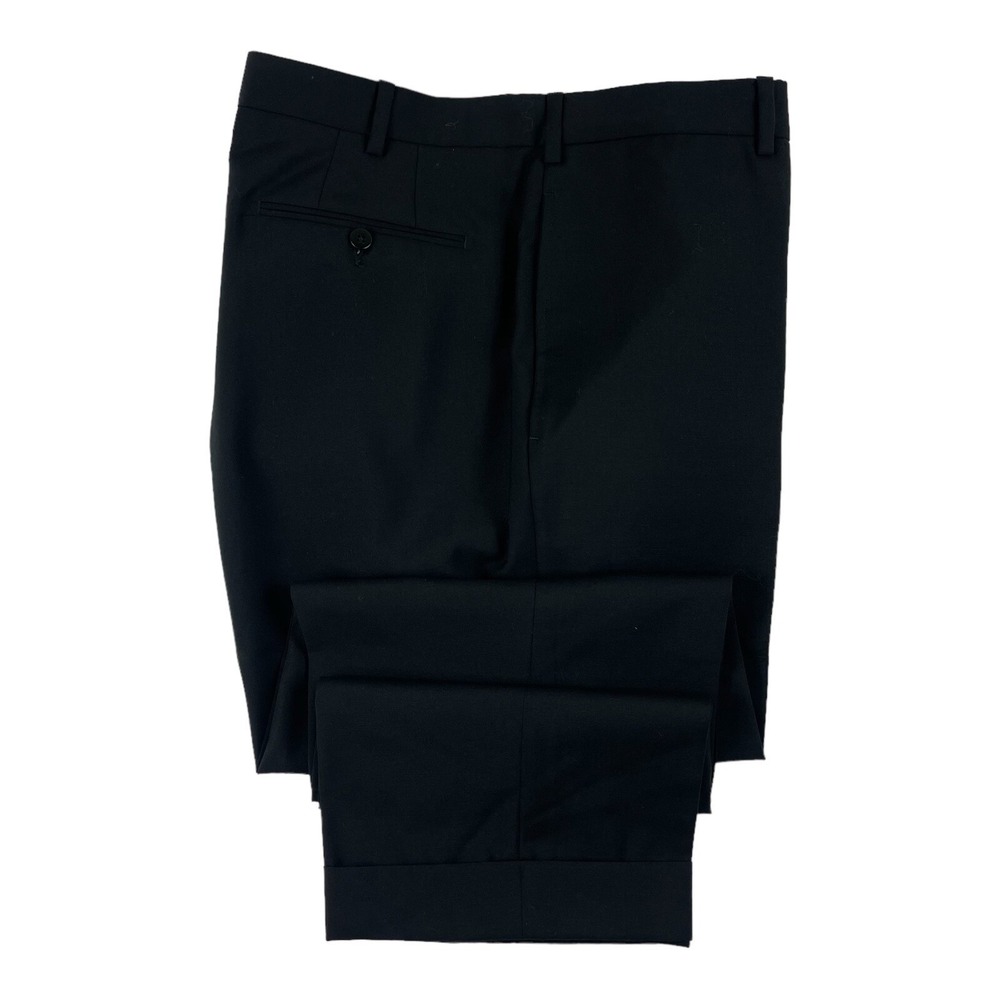 Incotex High Comfort Mens Black 100% Wool Flat Front Dress Pants 42x28